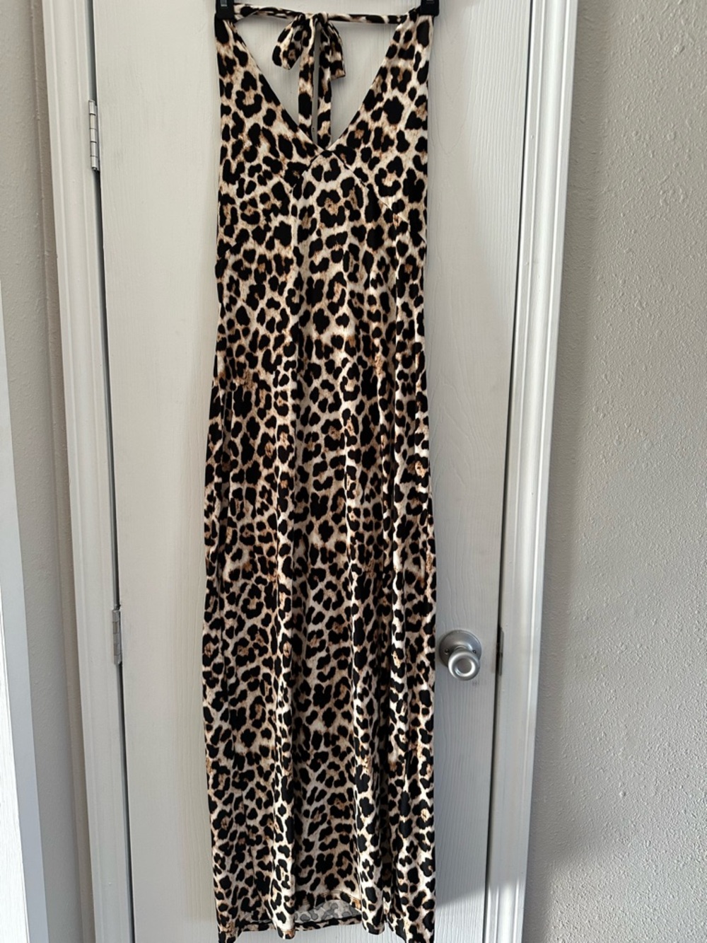 Leopard Print Maxi Halter Dress - Beige, Black